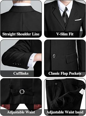 Boys' 5 Piece Suit Set with Shirt Tie Formal Slim Fit Kids Suits