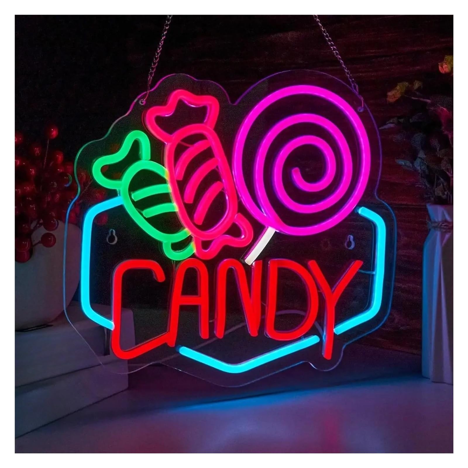 Insegna al Neon Insegne Al Neon Di Caramelle Alimentate Tramite USB, Luci Al Neon Per Negozi Di Dolciumi Adatte Per Decorazioni Di Negozi Di Dolciumi 36cmx40.8cm