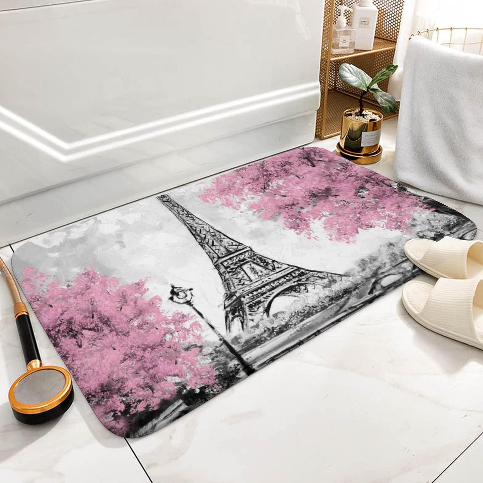 Paris Eiffel Tower Bathroom Rug Mat, Extra Soft and Absorbent Microfiber Bath Rugs, Non-Slip Plush Bath Carpet, Bath Mats for Bathroom Floor, Tub and