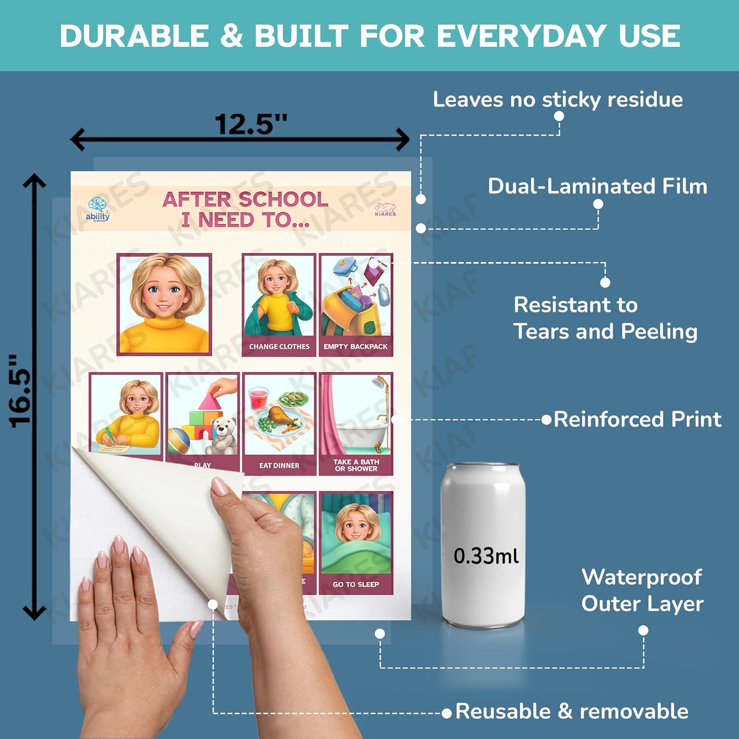 KIARES Morning & Afternoon Routine for Kids, Visual Schedule For Youth, Everyday Chart, Poster to Build Independence and Confidence (Caucasian Girl - Blonde)