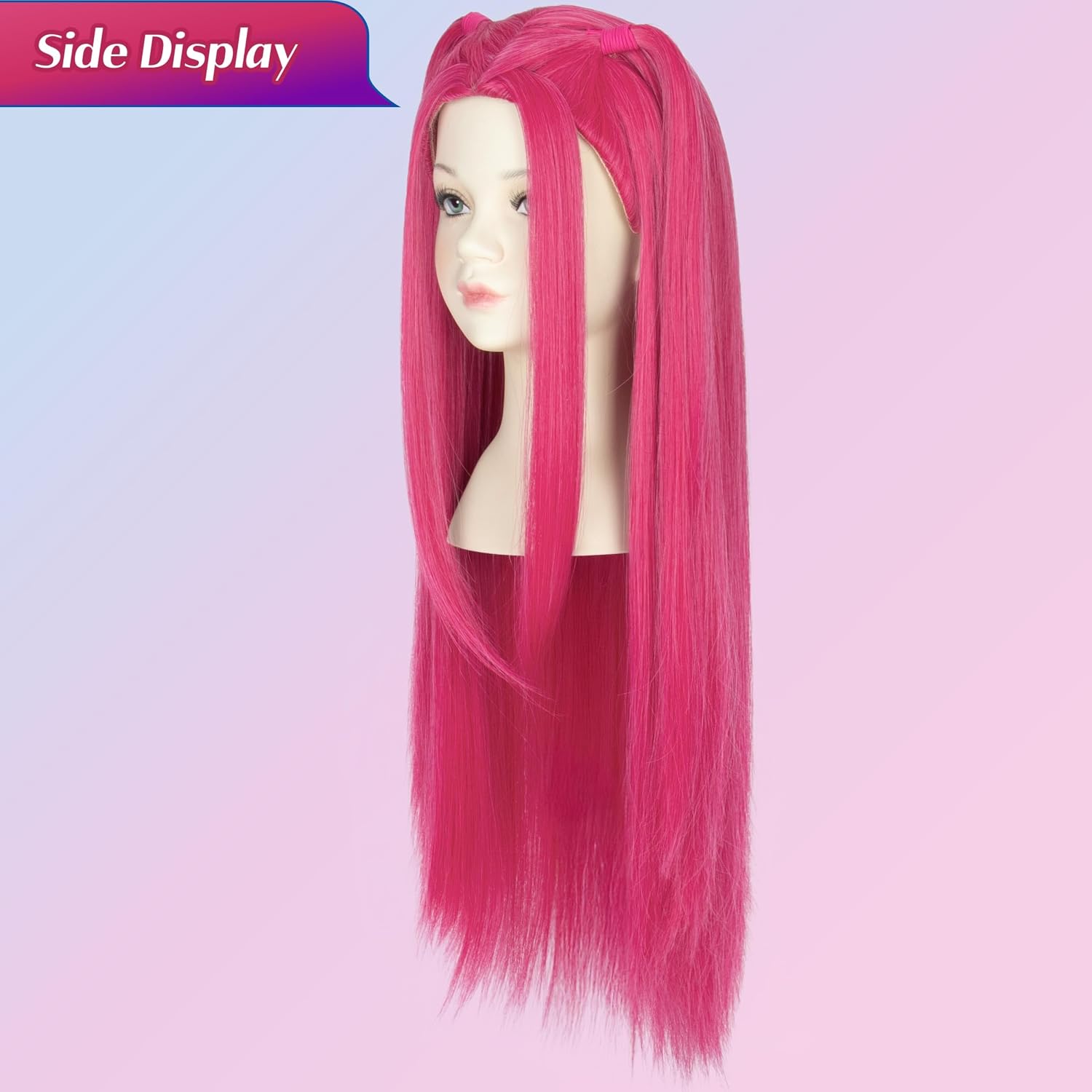 Miss U Hair 29.5inch Long Straight Hot Pink Cosplay Costume Wig with 2 Pigtails for Halloween Party