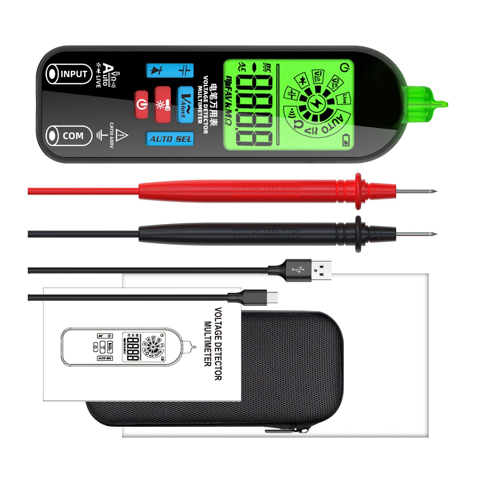 Mekalero Light Digital Multimeter Auto Ranging Voltmeter Ohms Tester For Voltages Resistance Continuitys Ncv Live Voltages Tester Multimeter