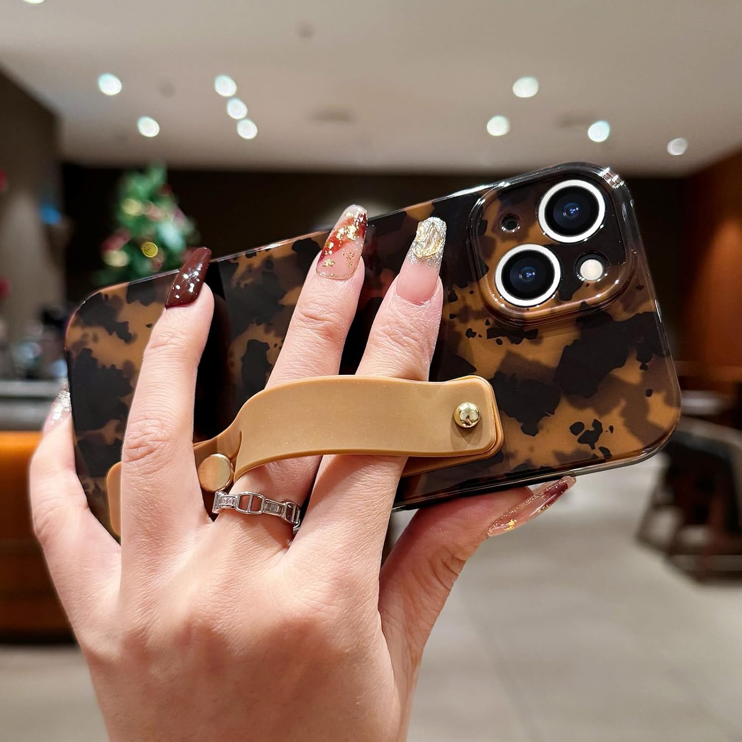 LAPOPNUT for iPhone 14 Case with Wrist Strap, Cheetah Leopard Tortoise Shell Print Shockproof Soft TPU Protective Case for Women Girls, Slim Anti Scratch Case for iPhone 14 6.1 Inch,Brown - Image 8