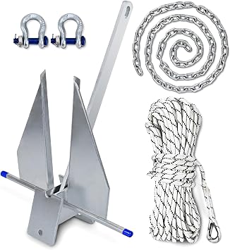 5/8/10/13/18/25 Boat Anchor Kit with Chain, Rope and Shackles