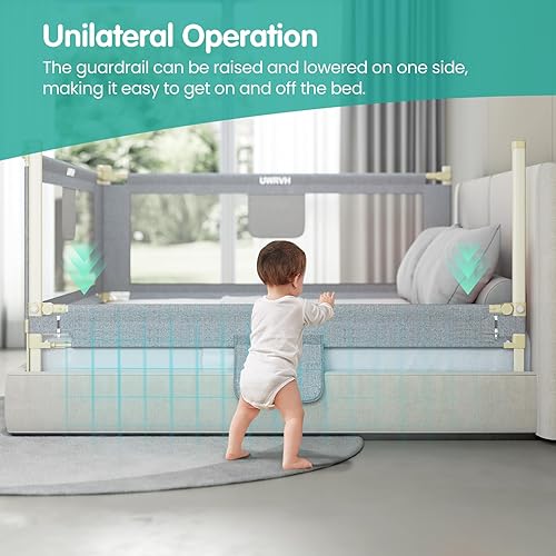 Miniatura 5 de Rieles de cama para niños pequeños, rieles de cama para bebé, protector de cama de altura ajustable con bloqueo de seguridad para niños, ajuste