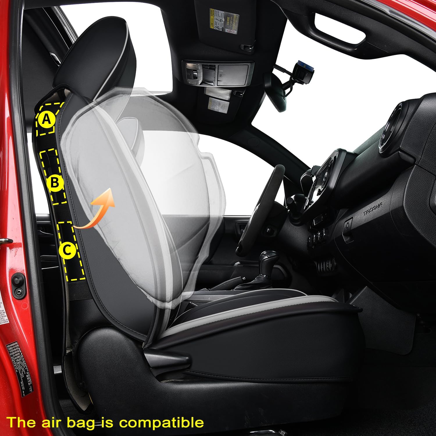 RISINGSTAR Tacoma Faux Leather Seat Covers, fit for 2005-2023 Tacoma Double & Crew Cab SR, SR5, Limited, TRD Pro, TRD Sport, TRD Off-Road, Trail Special Edition(Full Set, Black&Gray)