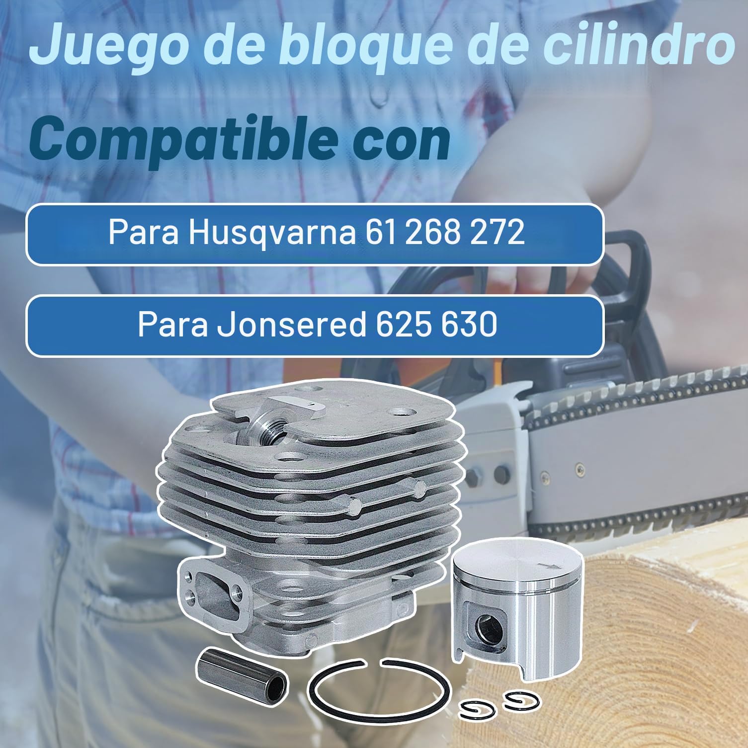 Kit de Pistón y Cilindro para Husqvarna 61 y Jonsered 625 630 Motosierra, AUMEL Cilindro + Pistón + Juntas + Sello de Aceite + Bujía Piezas de Repuesto Accesorio 26 in 1