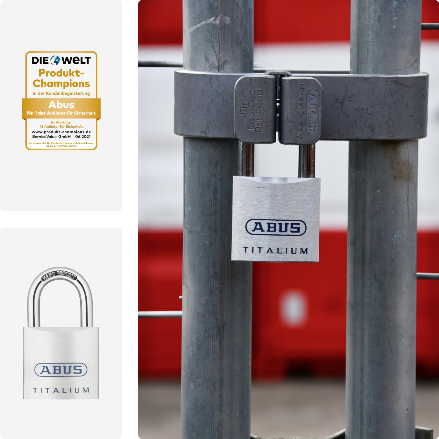 ABUS Titalium kłódka 80TI/45 – kłódka do piwnicy z lekkim, masywnym korpusem zamka ze specjalnego aluminium – poziom bezpieczeństwa ABUS 7 – srebrna
