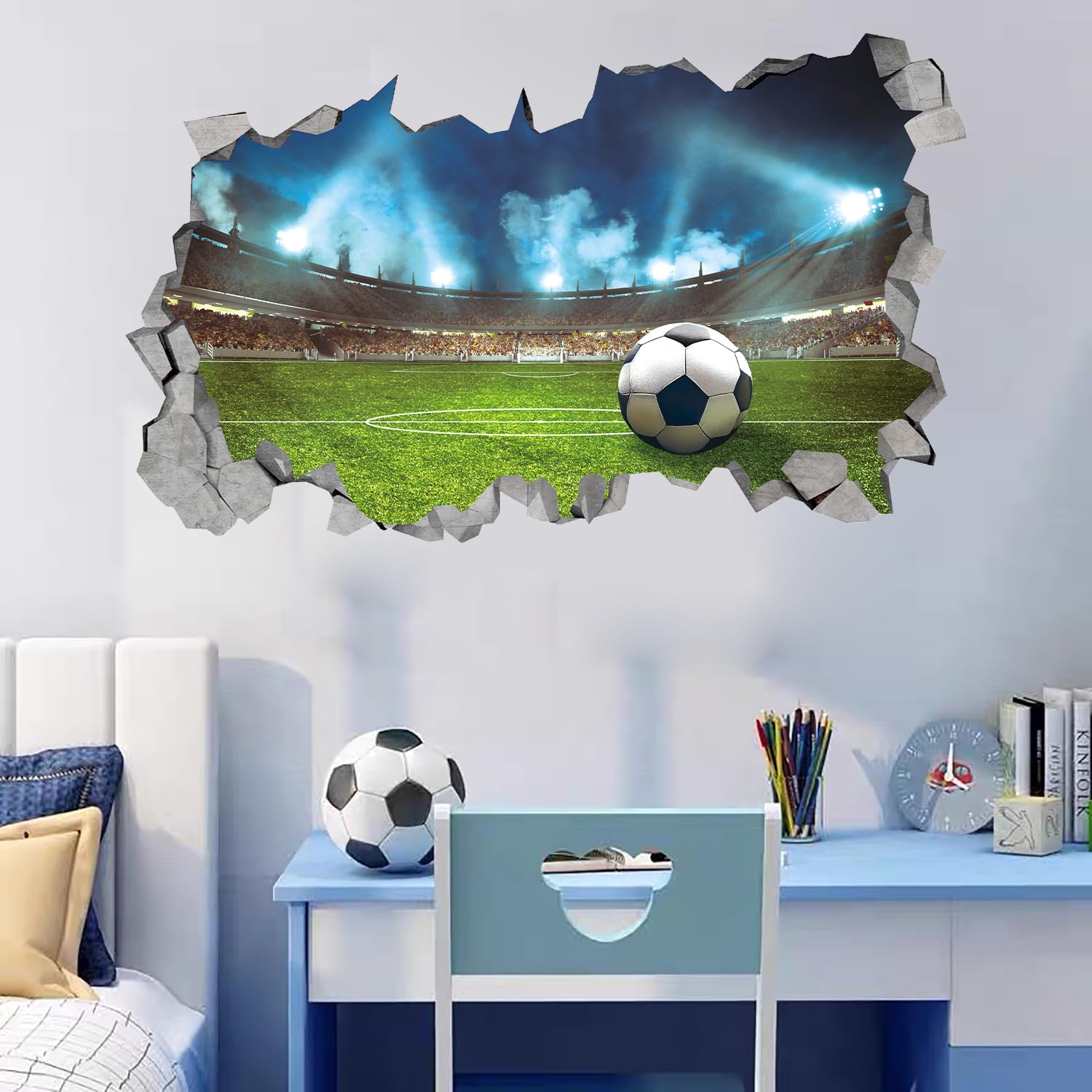 KAIRNE Large 3D Football Stadium Wall Sticker,Football Wall Stickers for Boys Bedroom,Football Player Wall Decals for Nursery,Soccer Sport Wall Stickers for Kids Room Playroom Classroom Wall Decor - Image 2