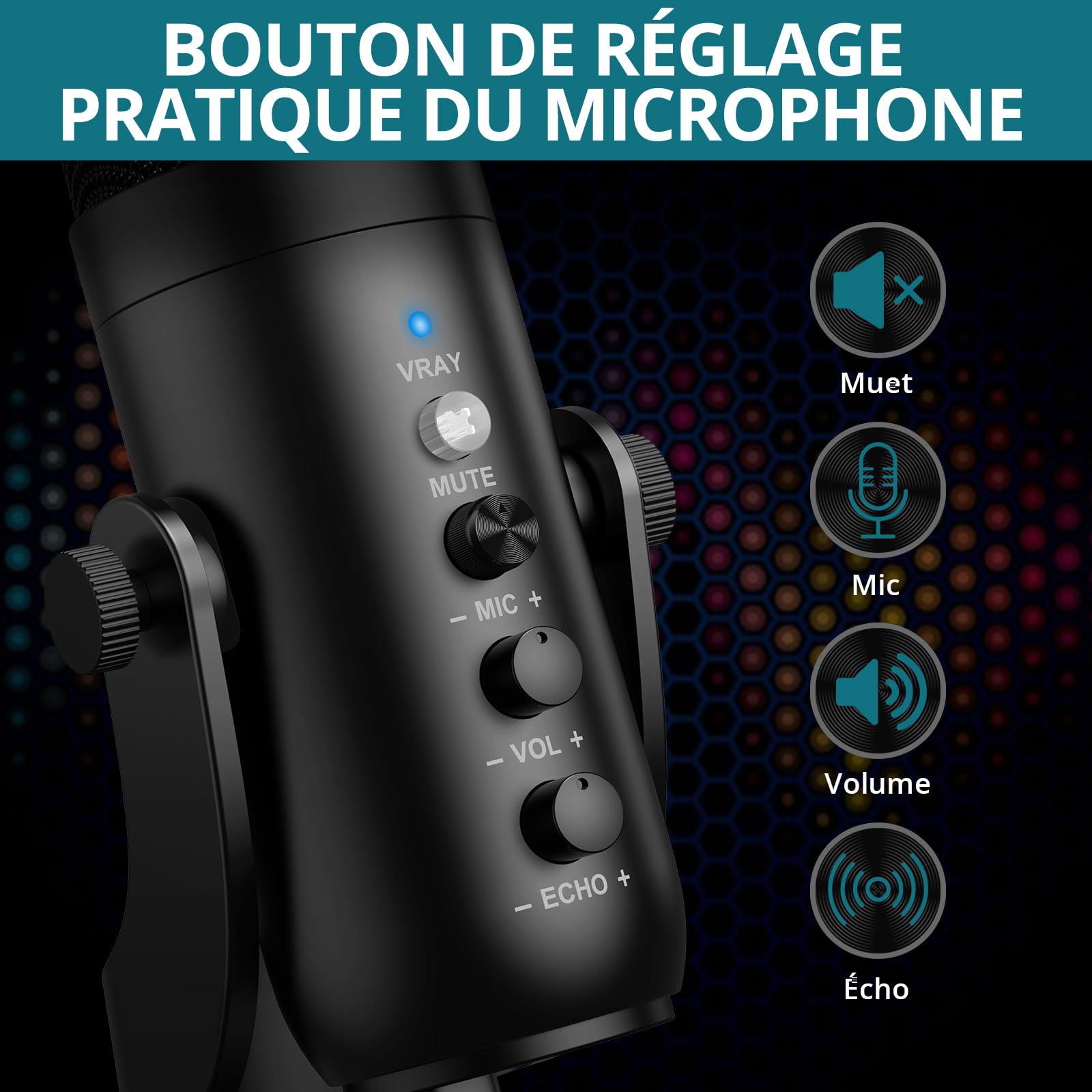 Micro USB à Condensateur Cardioïde avec Contrôle du Volume Microphone USB Micro PC & Mac Micro Gaming Condensateur pour Live, Enregistrement, Gaming, Podcast, Streaming