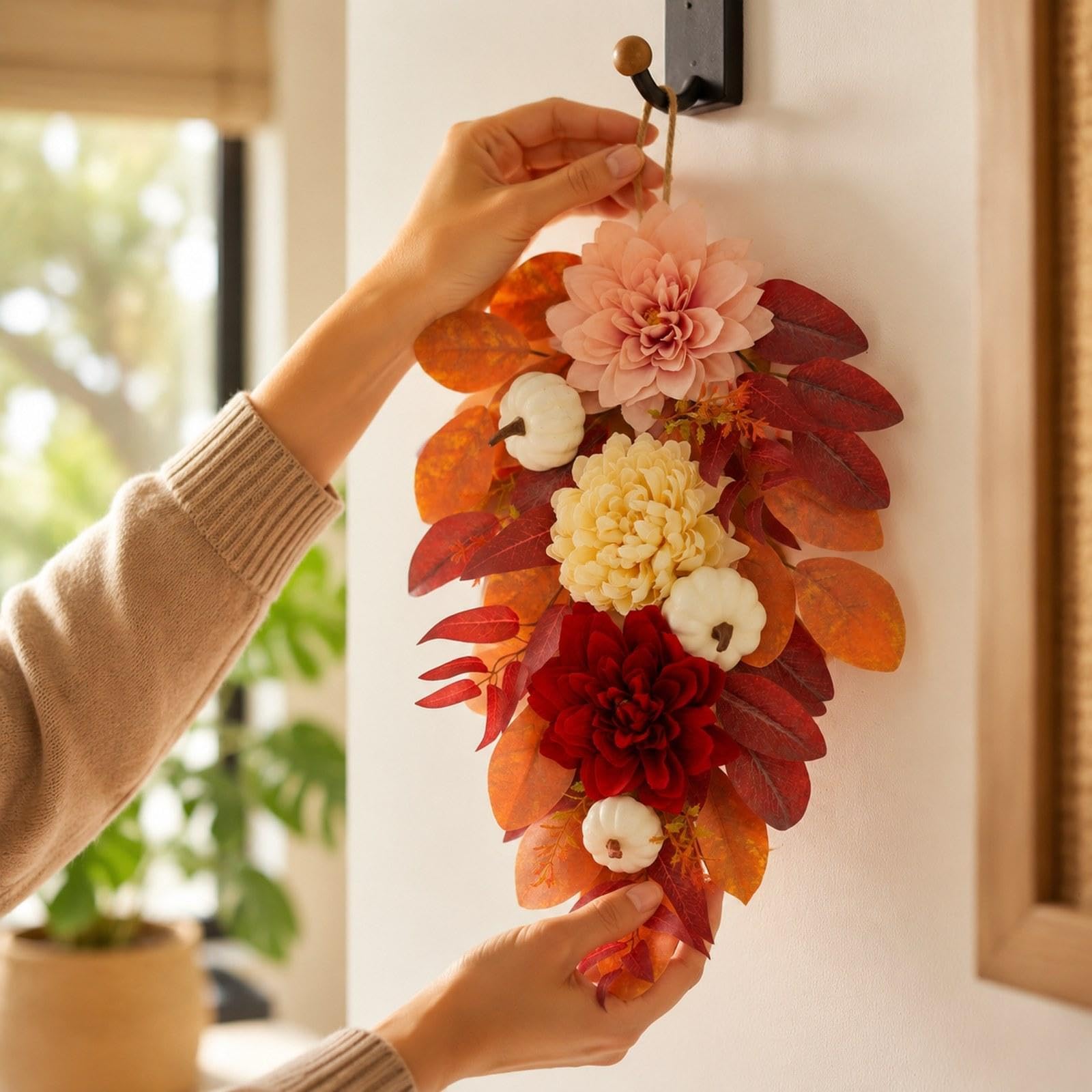 Couronne de Porte D'entrée Rustique, Cadeau D'automne, Fleurs D'automne, pour Fête, Maison, Anniversaire