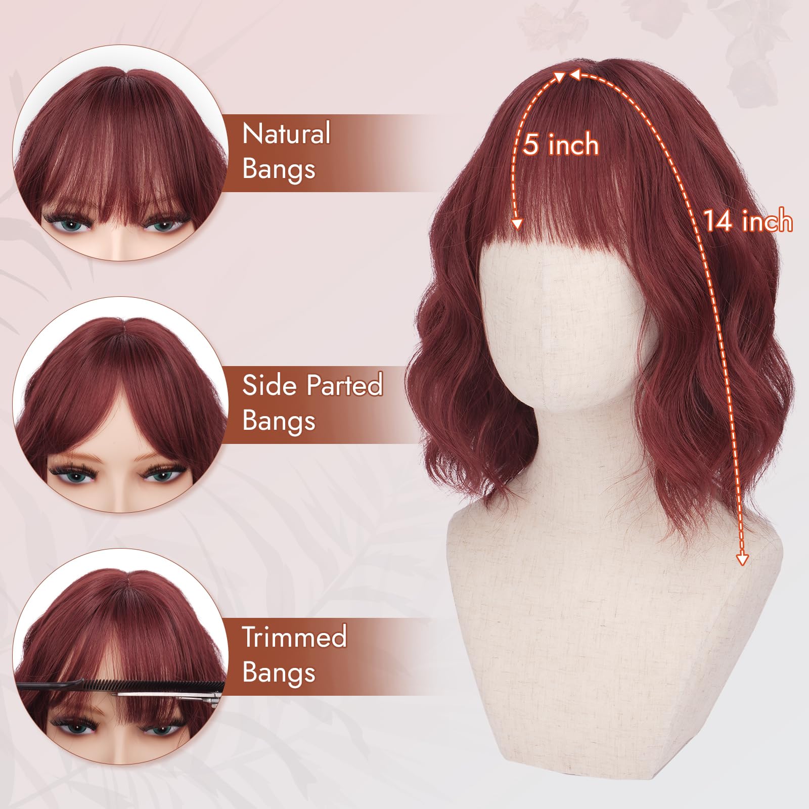 RUWISS Parrucca Corta Bob Ondulata con Frangia, 35 cm Parrucche Donna Bianco Parrucca Ricci Ondulati Parrucca Breve Sintetica per Cosplay Feste Uso