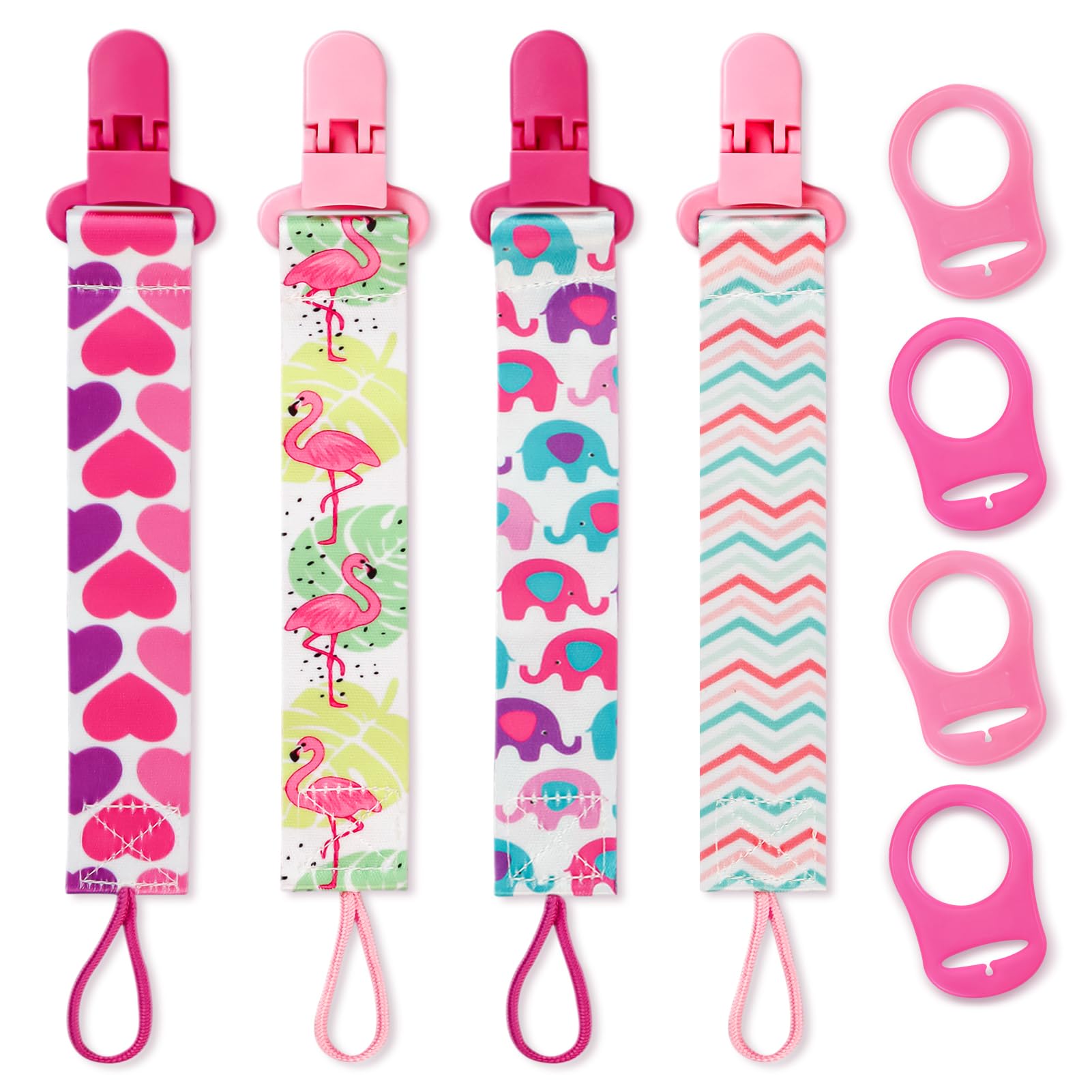 Suofuolef 4 Pack Schnullerband Baby, Baby Schnullerkette Set mit Adaptern, Schnuller Clips für Neugeborenen Geburt & Taufe Geschenk