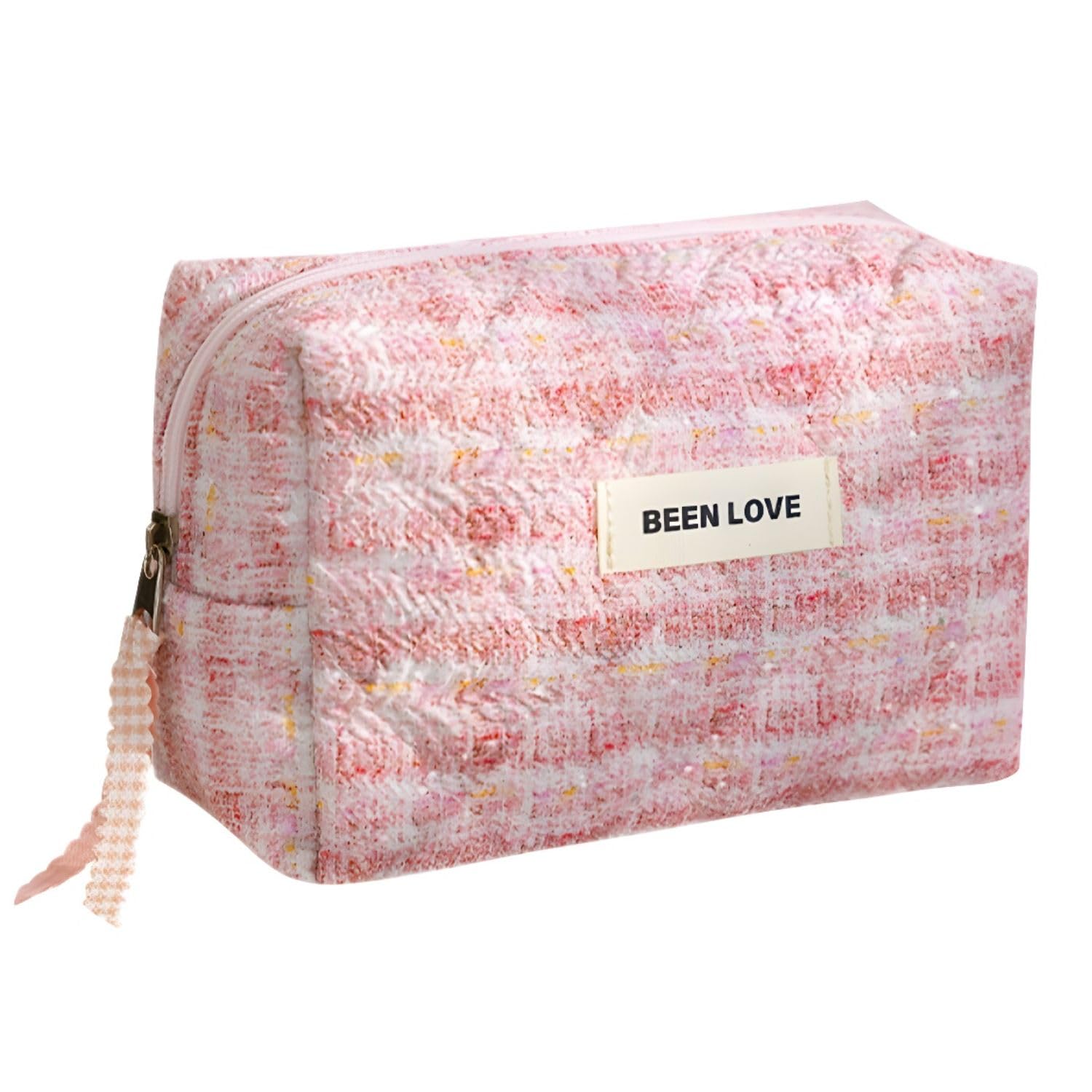 FunBlast Makeup Bag, Travel Cosmetic Pouch - Cute Cotton Toiletry Organizer Bag Multipurpose Handheld Portable Storage Zipper Purse for Women (Pink)-image-12