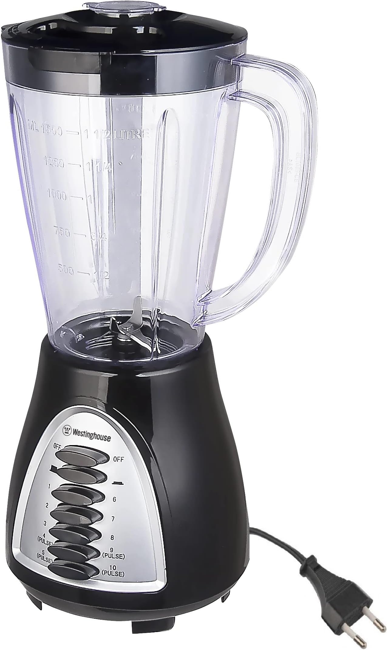 Westinghouse 220 Volts Blender WKBE1008BA -1.5L -10 Speed - Pulse Rotation - Stainless Steel Blade With Glass Jar 220-240 Volts (Not For USE IN USA)