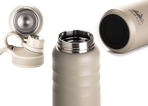 Miniatura 4 de POLAR FLASK Botella de agua deportiva de acero inoxidable, 3 tapas de alta calidad, mantiene los líquidos fríos o calientes, a prueba de fugas y a