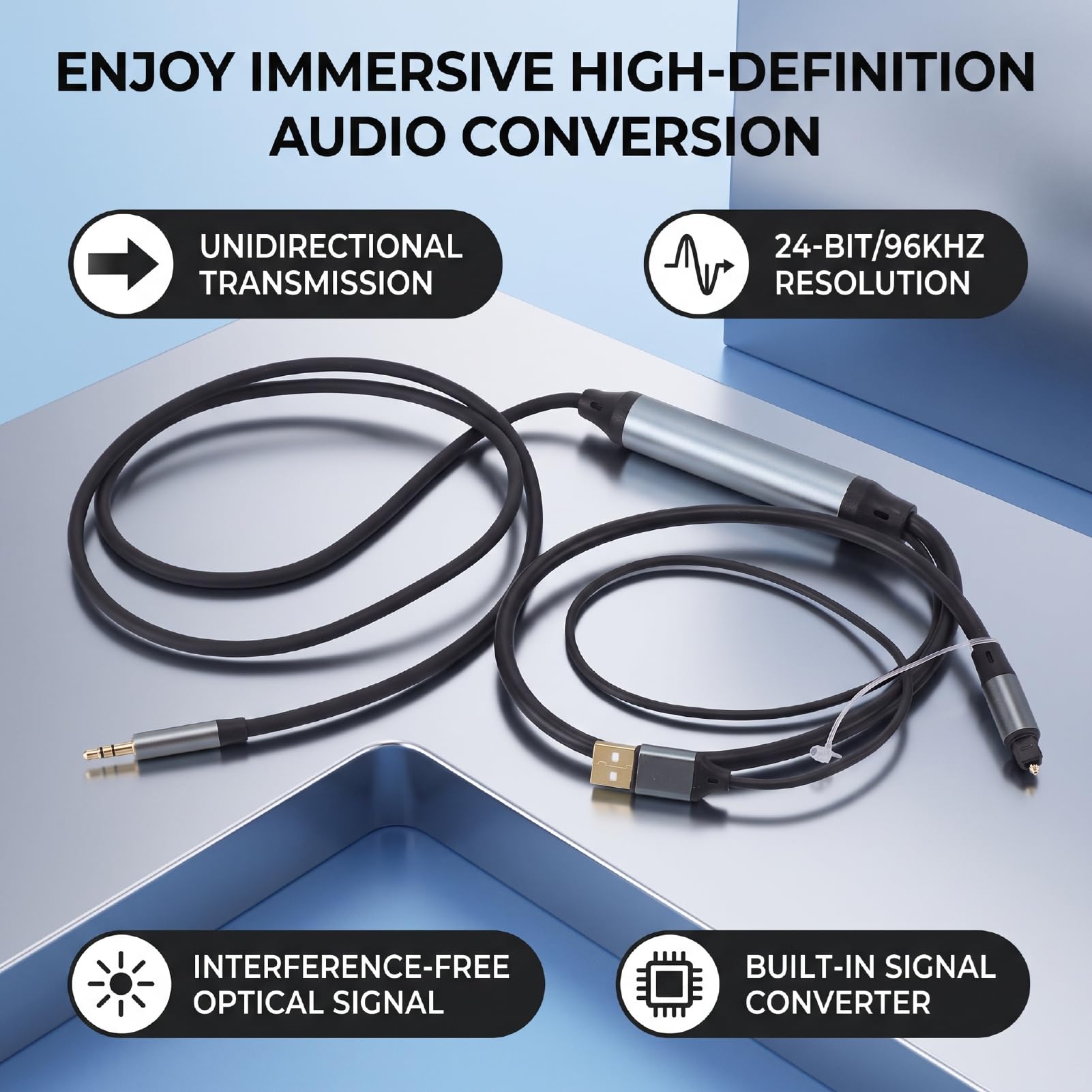 Convertidor de AUX de 3.5 Mm a SPDIF, Adaptador de óptico