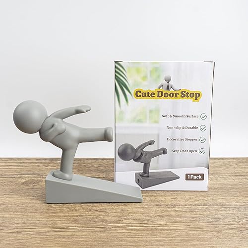 Miniatura 5 de Lindo tope de puerta, decorativo y resistente, tope de puerta decorativo, cuña delantera inferior adecuada para más puertas, gris (patentado)