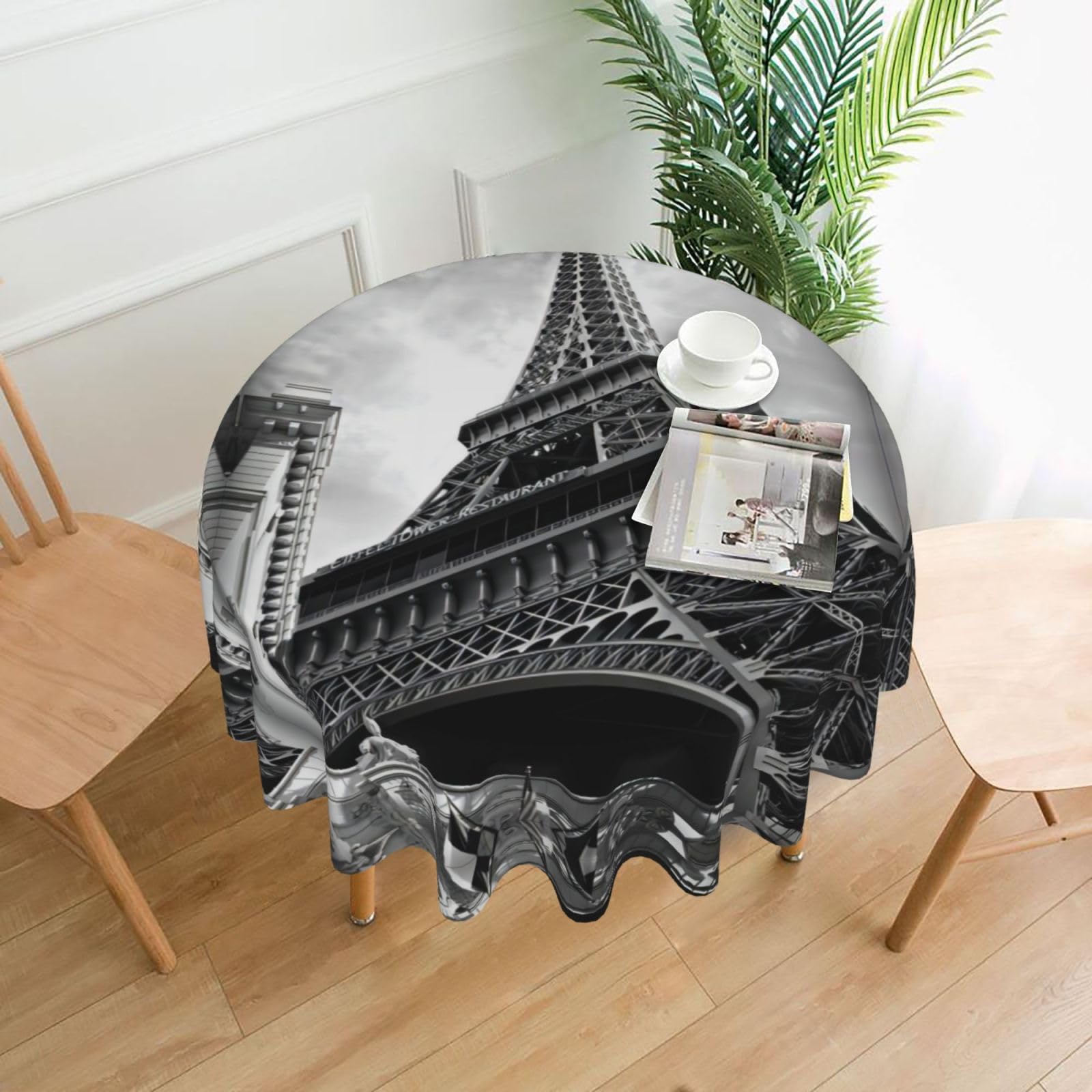 hhxvcv Eiffel Tower Round Tablecloth – Dining Table Cover