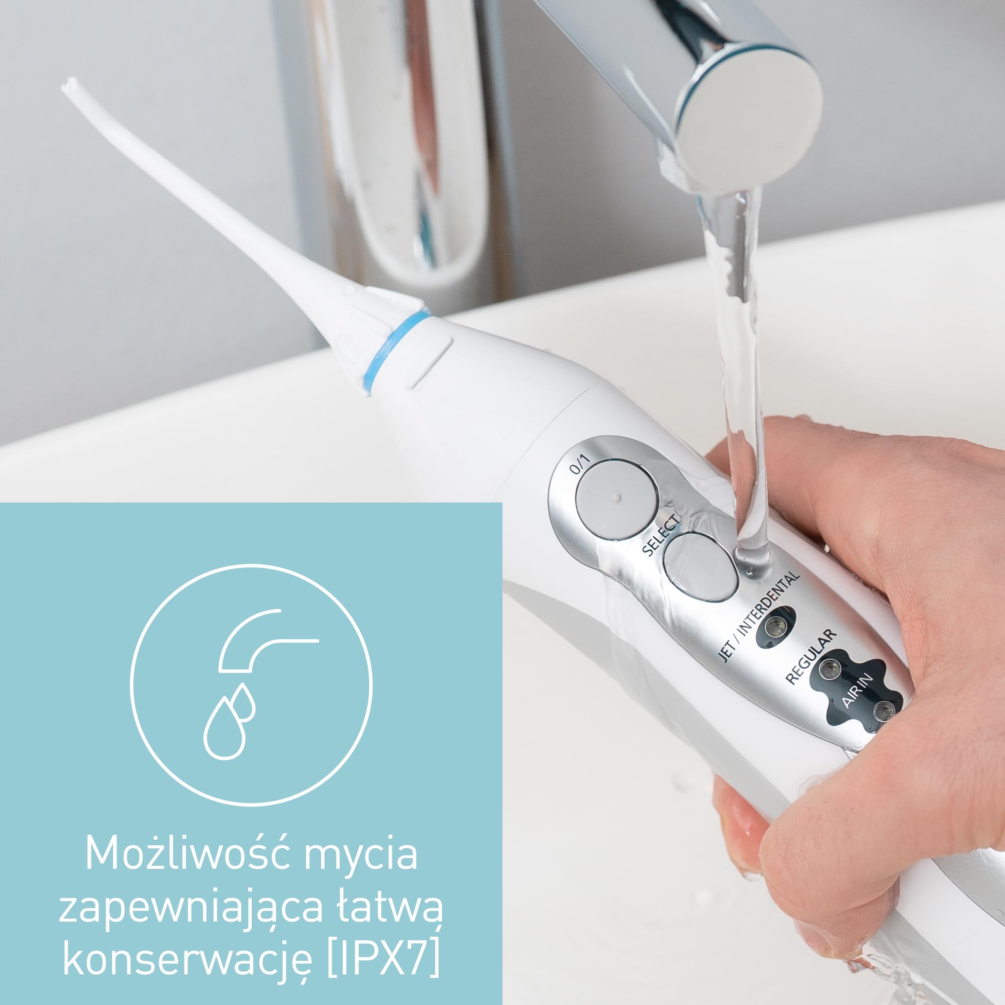 Panasonic EW1411H845 irygator z 4 trybami strumienia (silny tryb JET 590 kPa, tryb AIR IN z drobnymi bąbelkami powietrza, tryb INTERDENTAL), biało-szary