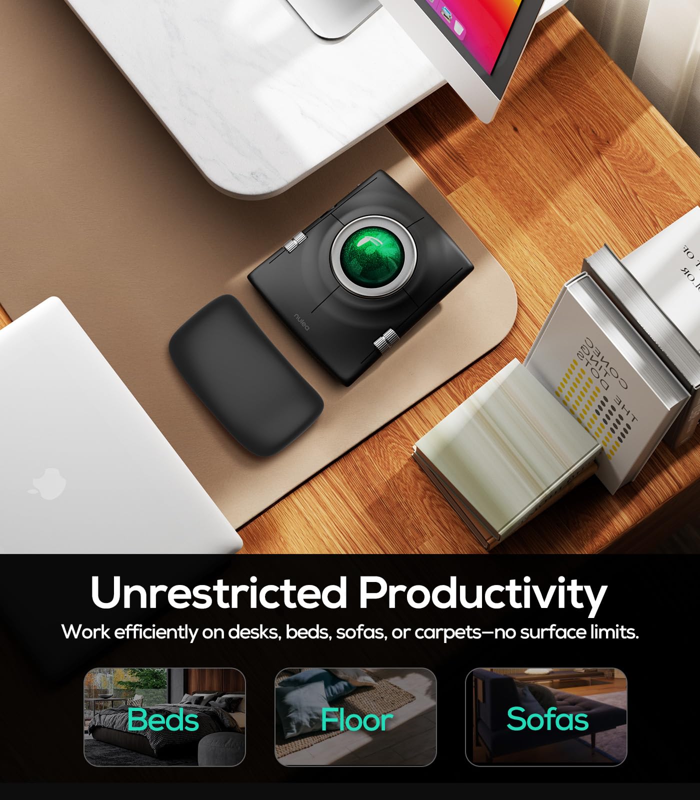 Nulea M512 Kabellose Trackball-Maus, ergonomischer 55-mm-Trackball, einstellbare DPI für präzise Steuerung, kompatibel mit Links- oder Rechtshänder, wiederaufladbar, Multi-Device Bluetooth & 2,4 GHz