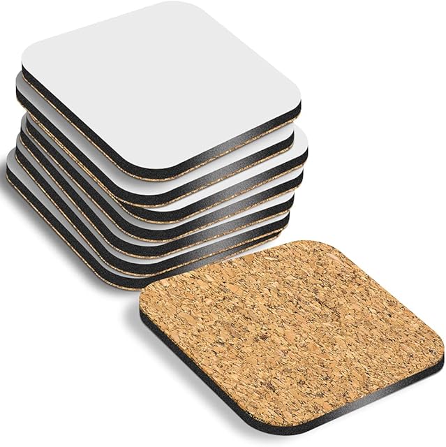 50 x MDF Blank Sublimation Coasters Cork Backed - 9cm x 9cm White Blanks Square