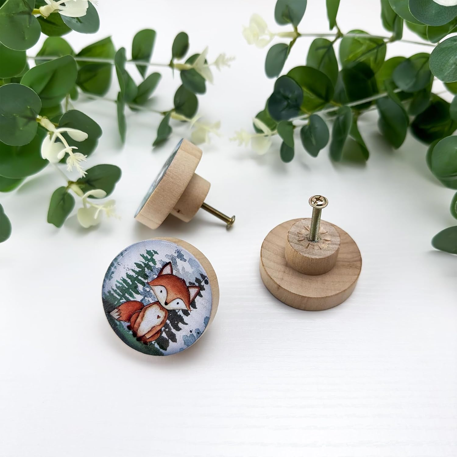 Set of 8 1.8" Wooden Cute Safari Animal Cabinet Knob Decorative Wood Kids Furniture Dresser Drawer Knobs Nursery Drawer Handles