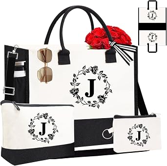 Monogram Personalized Initial Canvas Tote Bags for Women, Double-sided Embroidery Monogrammed Tote Bag Gifts
