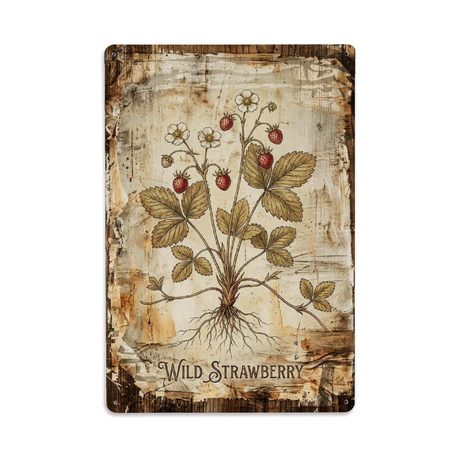 Fqnyr Style Wild Strawberry Berry Metal Tin Sign Plaque Wall Decor For Cafe, Club Bar, Office, Home Garden Metal Poster 8X12inch