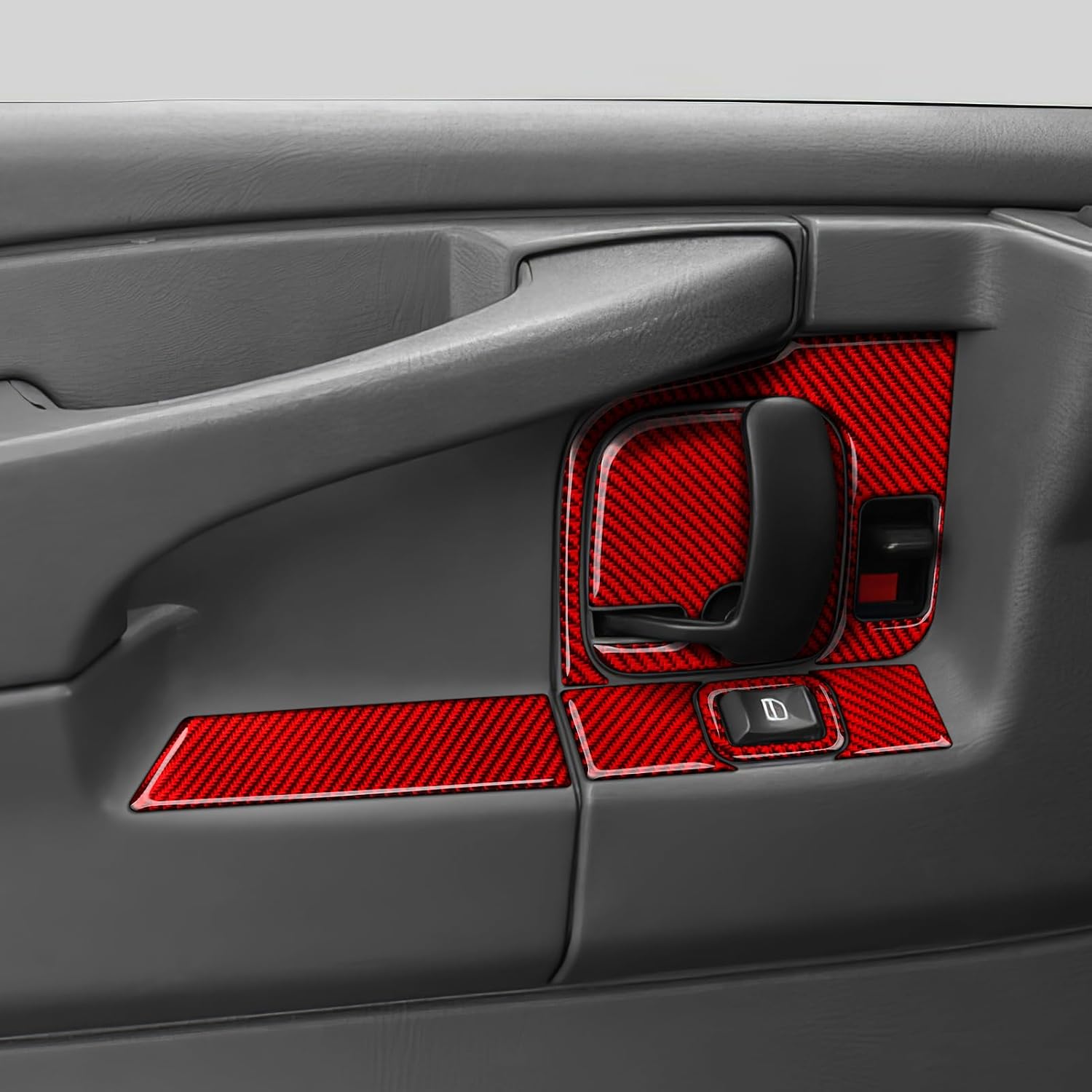 Car Inner Door Decorative Panel Carbon Fiber Trim Cover for Chevrolet Express/GMC Savana Van 1500 2500 3500 2003 - Present Interior Accessories Red (Style A)