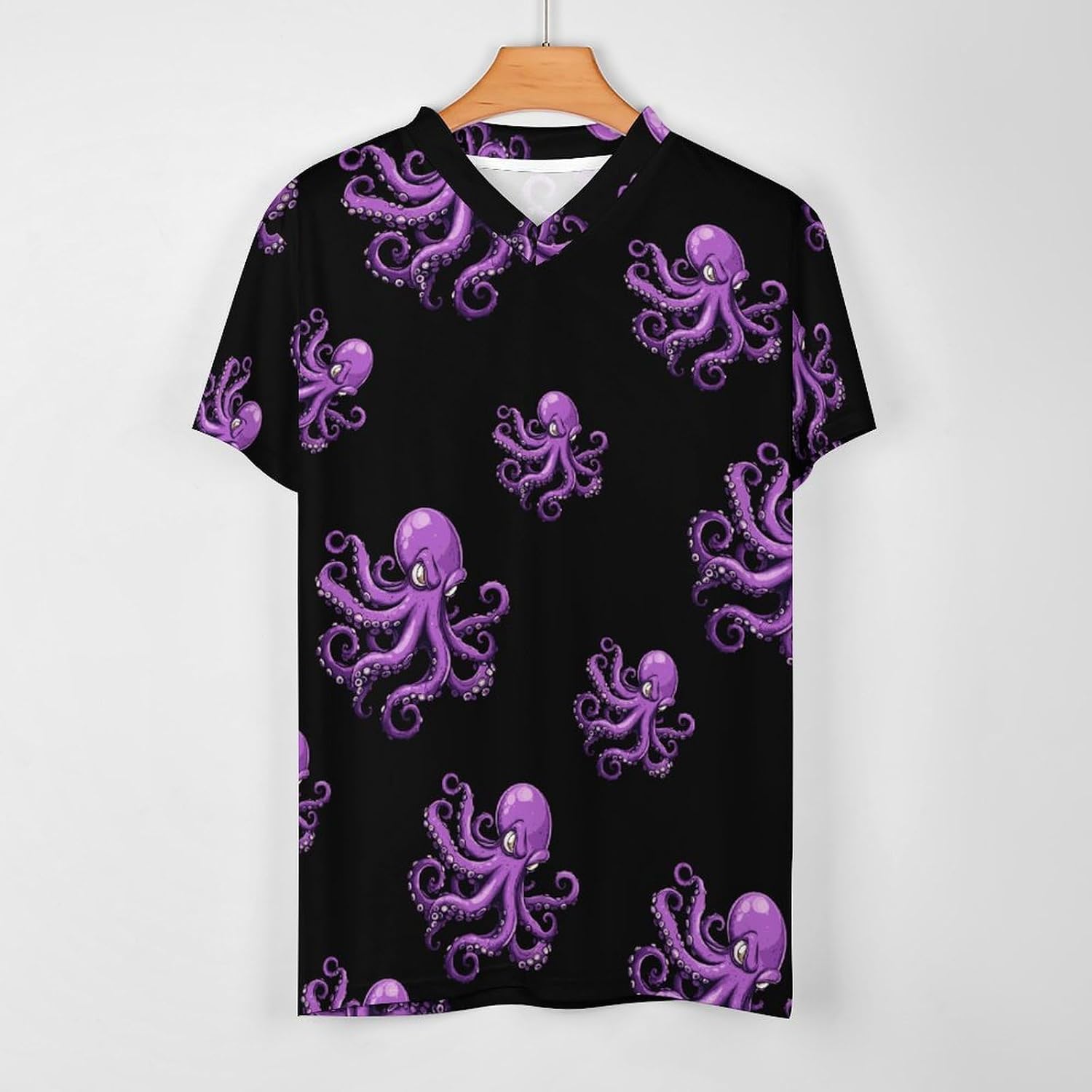 Purple Octopus Mens V Neck Soccer Jersey Quick Dry Breathable Short Sleeve T Shirt Sports Football Tops 6X-Large
