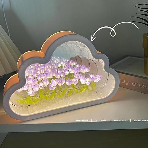 Miniatura 3 de Espejo de luz nocturna de tulipán, lámpara de escritorio de nube de tulipán hecha a mano LED (morado)