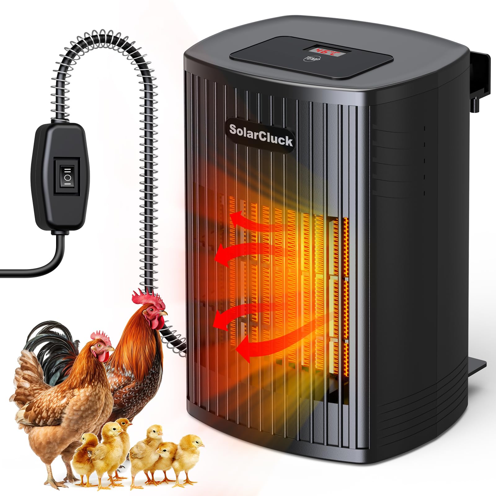 Chauffage de Poulailler Intérieur avec Thermostat, 600/300 W Chauffage poulailler à Température Réglable, Fonction Mémoire, Cordon Anti-morsure pour l’hiver, Chauffage pour Poulets Canards et Oies