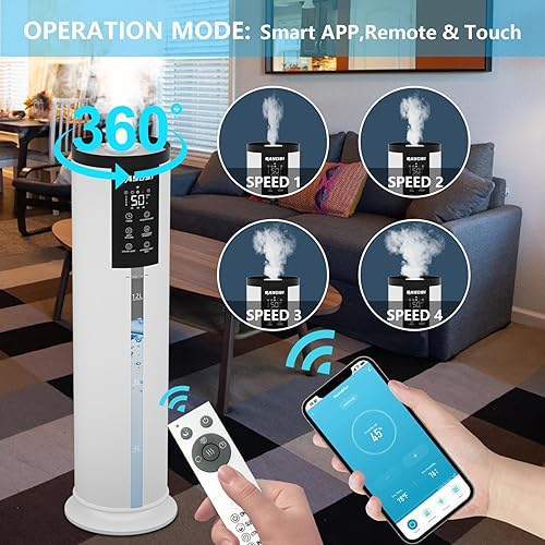Miniatura 3 de Humidificador, humidificador inteligente de 3.4 galones (13 litros) para dormitorio y hogar, humidificadores de niebla fría de 2000 pies cuadrados