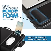 Vista 4 de LAPGEAR Escritorio de regazo ajustable extragrande con reposamuñecas de espuma viscoelástica, alfombrilla para mouse, soporte para teléfono, repisa