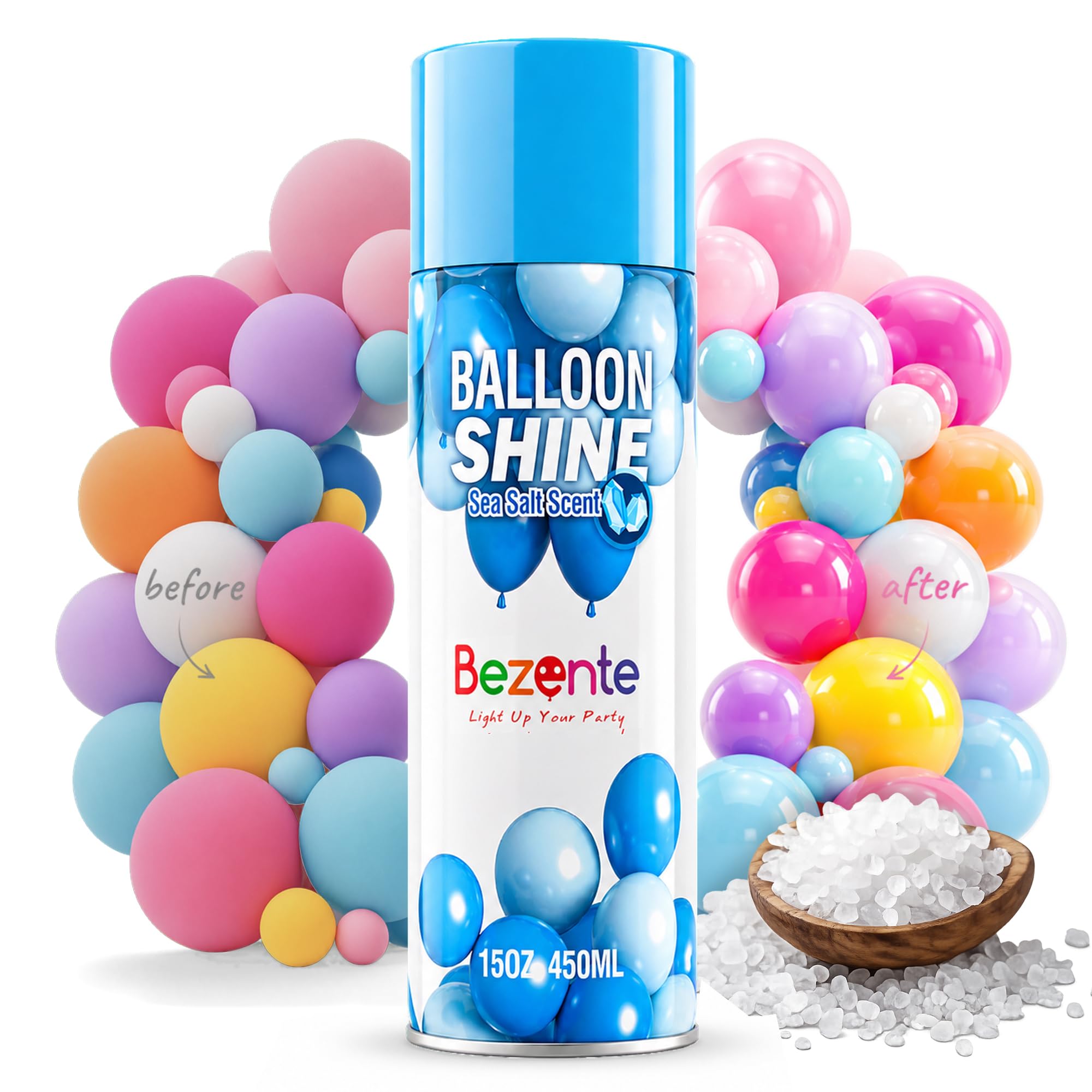 Bezente Sea Salt Scent Balloon Shine Spray 15oz High-Gloss for Parties