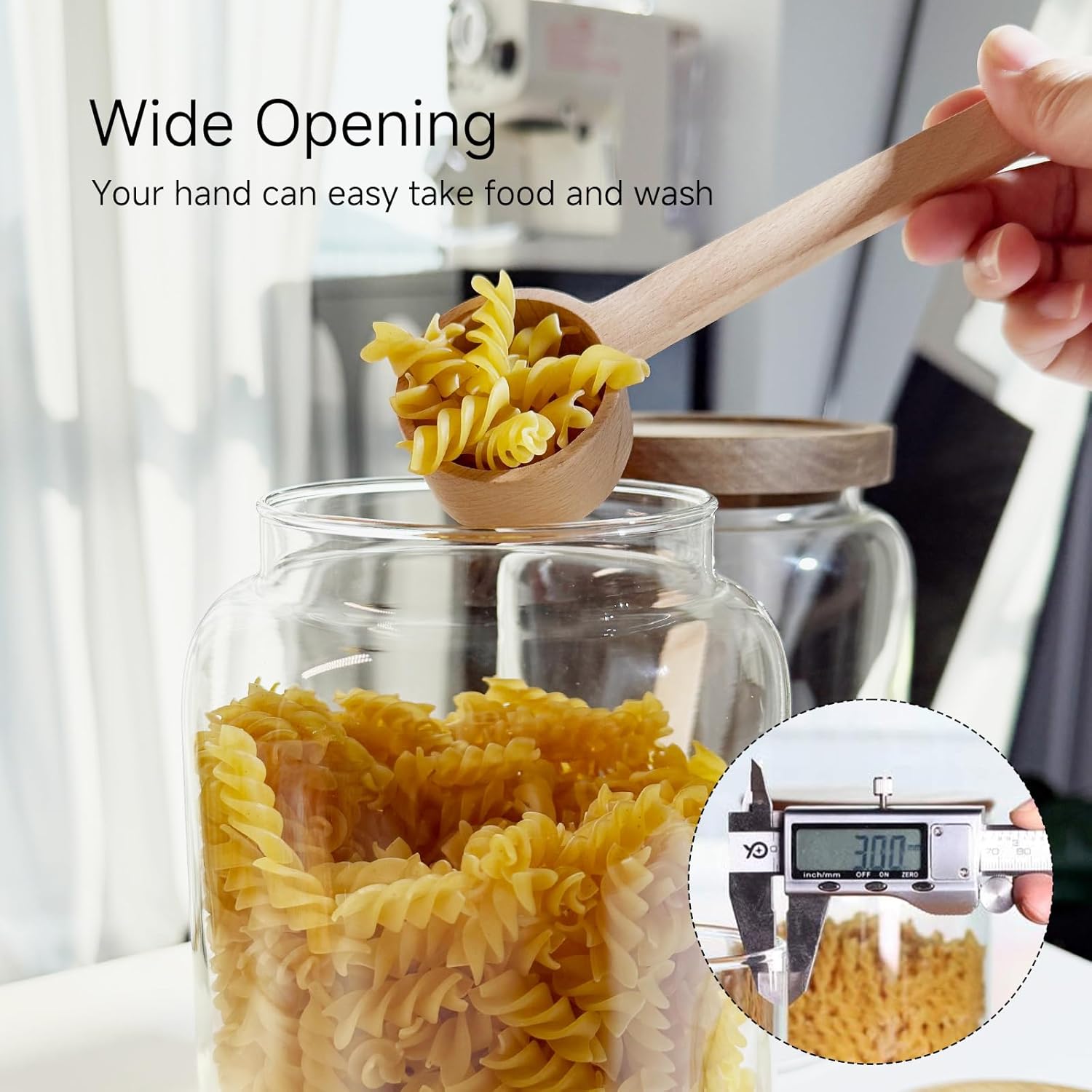 Large Glass Jars with Airtight Wood Lid and Spoon Flour Container Food Glass Jar for Kitchen Storage Canisters for Tea, Spice, Egg, Coffee, Storage Jar Sets (75 Oz, 2200ml) - Image 4