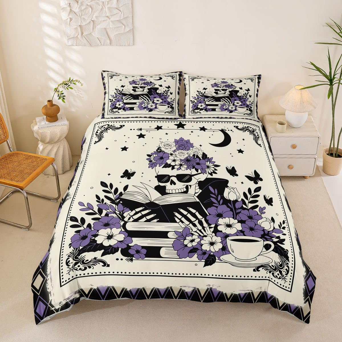 Homewish Copripiumino per letto super king size con 2 federe con teschio