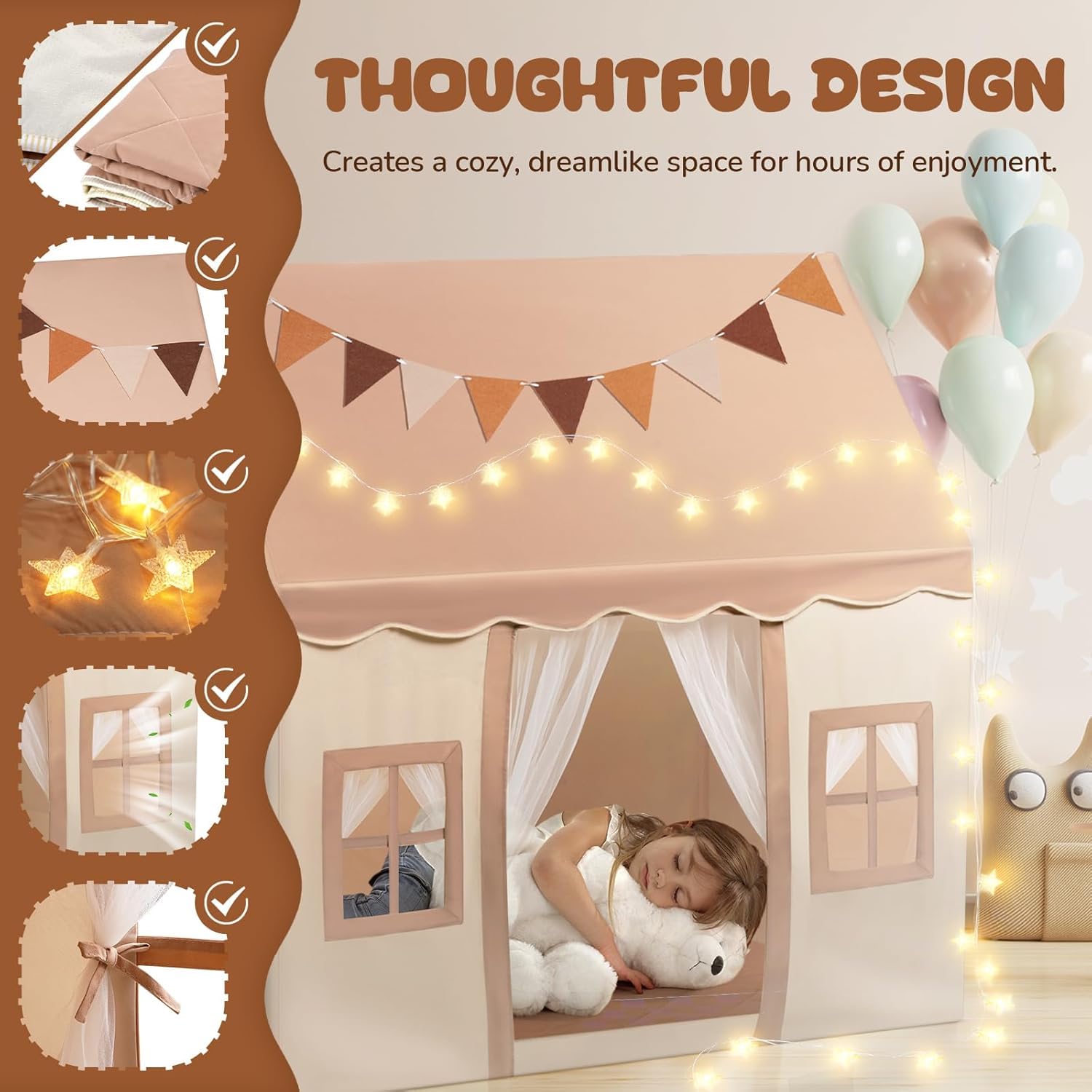 Snookids® Tienda De Campaña para Niños, Tienda De Juegos Interior con Colchón Y Luces, para Habitación Infantil, Rincón Acogedor para Niños, Regalos de Cumpleaños de Regalos para Niños De 3 A 13 Años