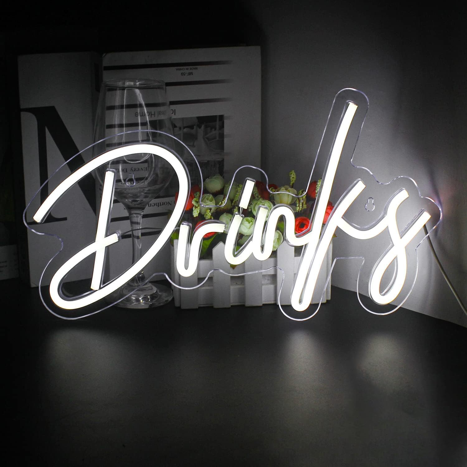 Looklight Drinks Neonschild Kühles weißes LED-Neonlicht USB betriebene Buchstaben leuchten Schild Led Wandkunst für Schlafzimmer Party Club Café Bar-Restaurant-Shop-Dekor
