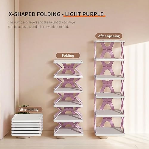 Miniatura 3 de Zapatero plegable para niños, organizador de zapatos plegable pequeño de 6 niveles para entrada, dormitorio, dormitorio (gris-x)