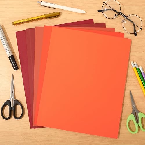 Miniatura 3 de Whaline 50 hojas de 8.5 x 11 pulgadas surtidos de color rojo y naranja para tarjetas de otoño, Acción de Gracias, álbumes de recortes, papeles para