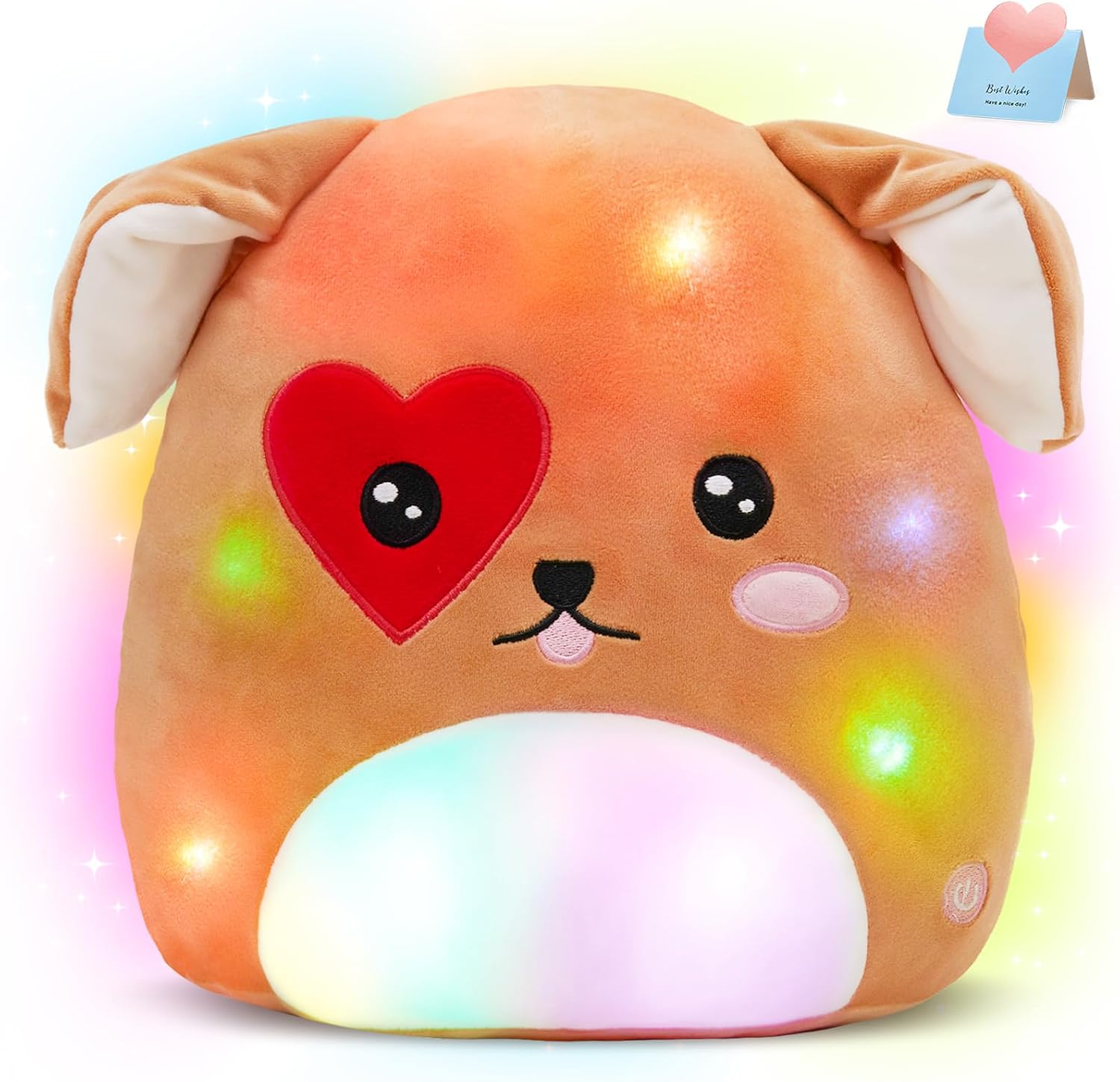 Plush Stuffed Pillow Puppy Dog Light Heart Lights Birthday Gifts Kids Girls