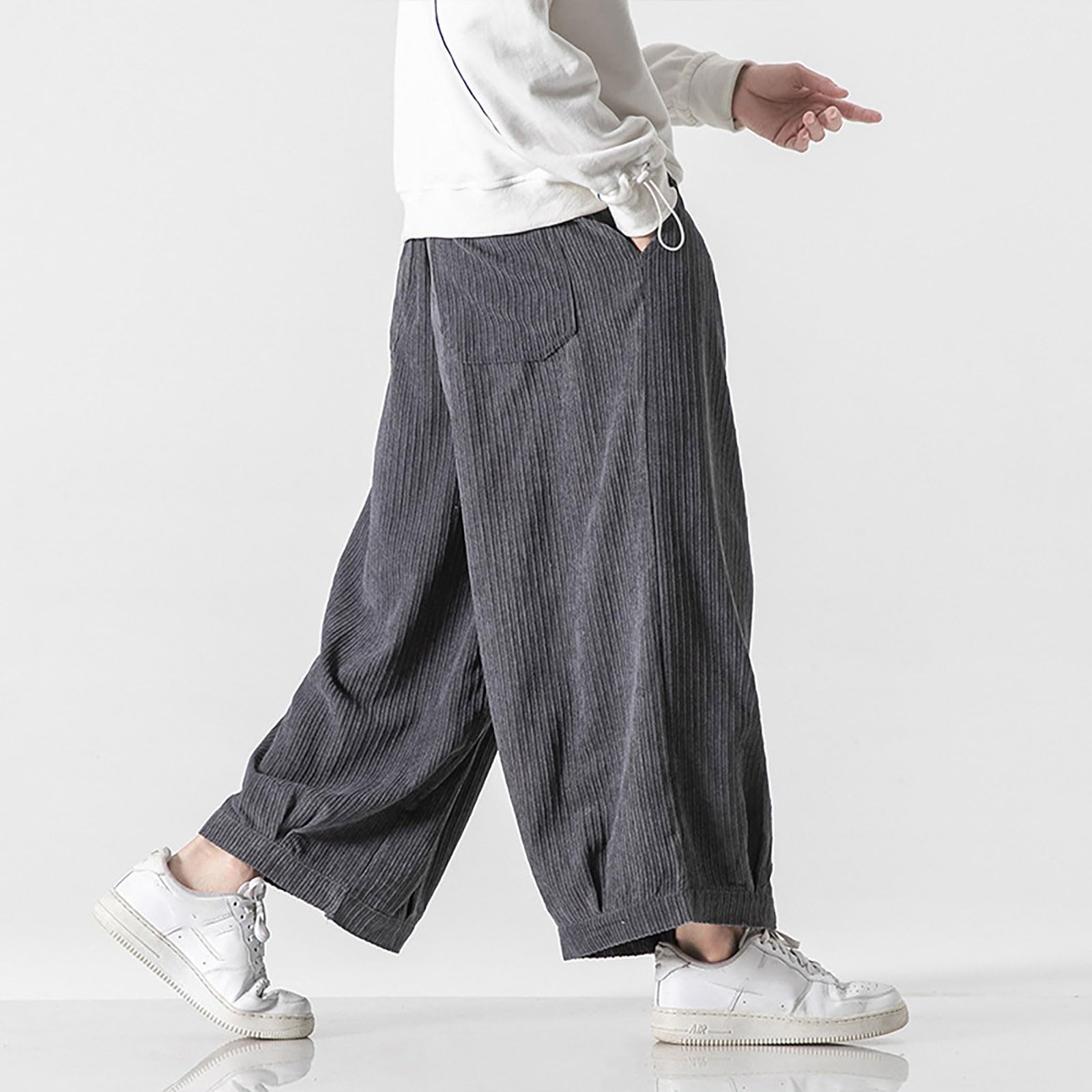 Pantalones de pana para hombre, pantalones anchos, cintura elástica, de algodón, con cordón, para el tiempo libre, con bolsillos, de pana ancha, con goma elástica, pantalones de chándal para hombre