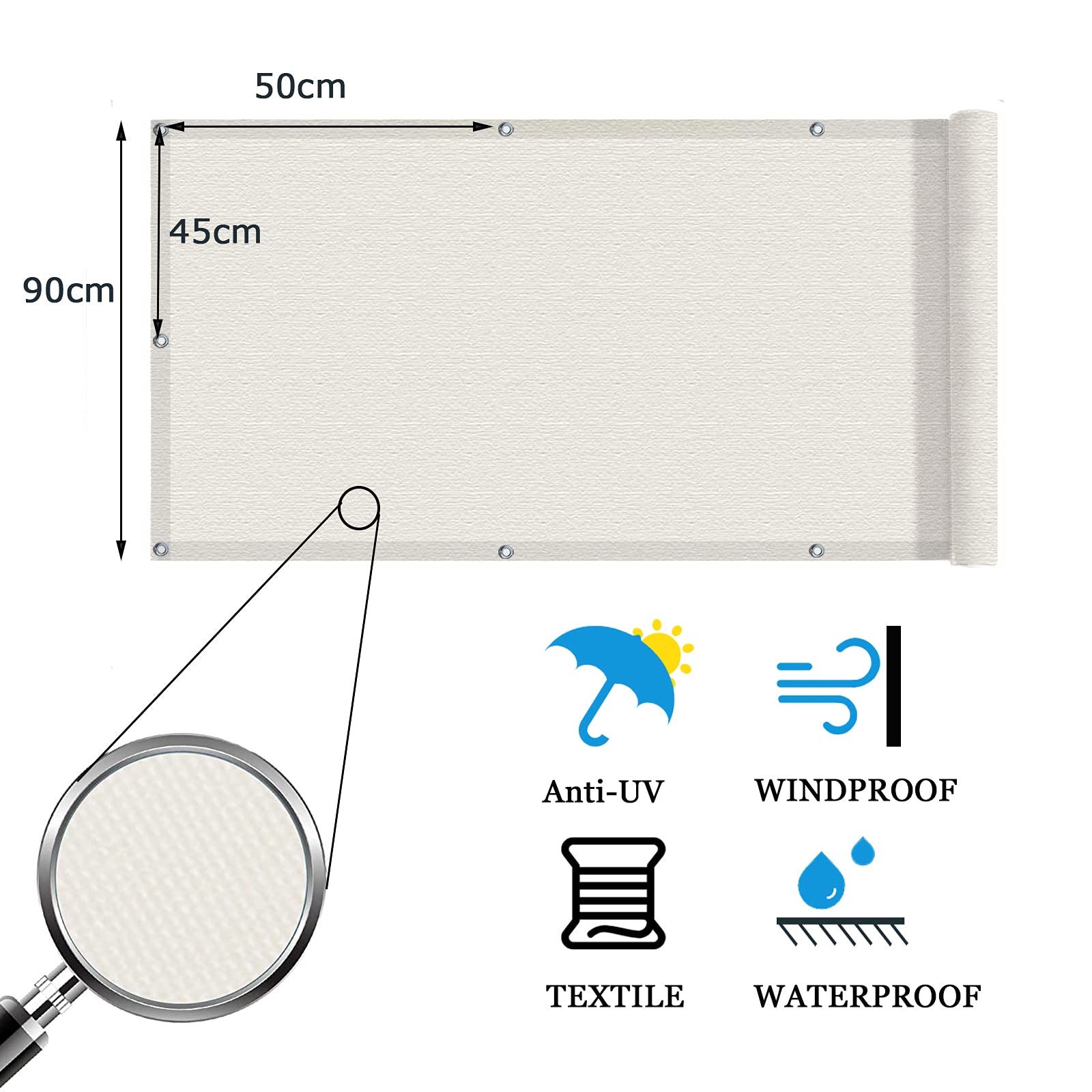 COOL AREA Frongivista per Balcone in PES, Impermeabile Anti-UV Recinzione Copertura per Balcone Giardino,90x400cm,Beige