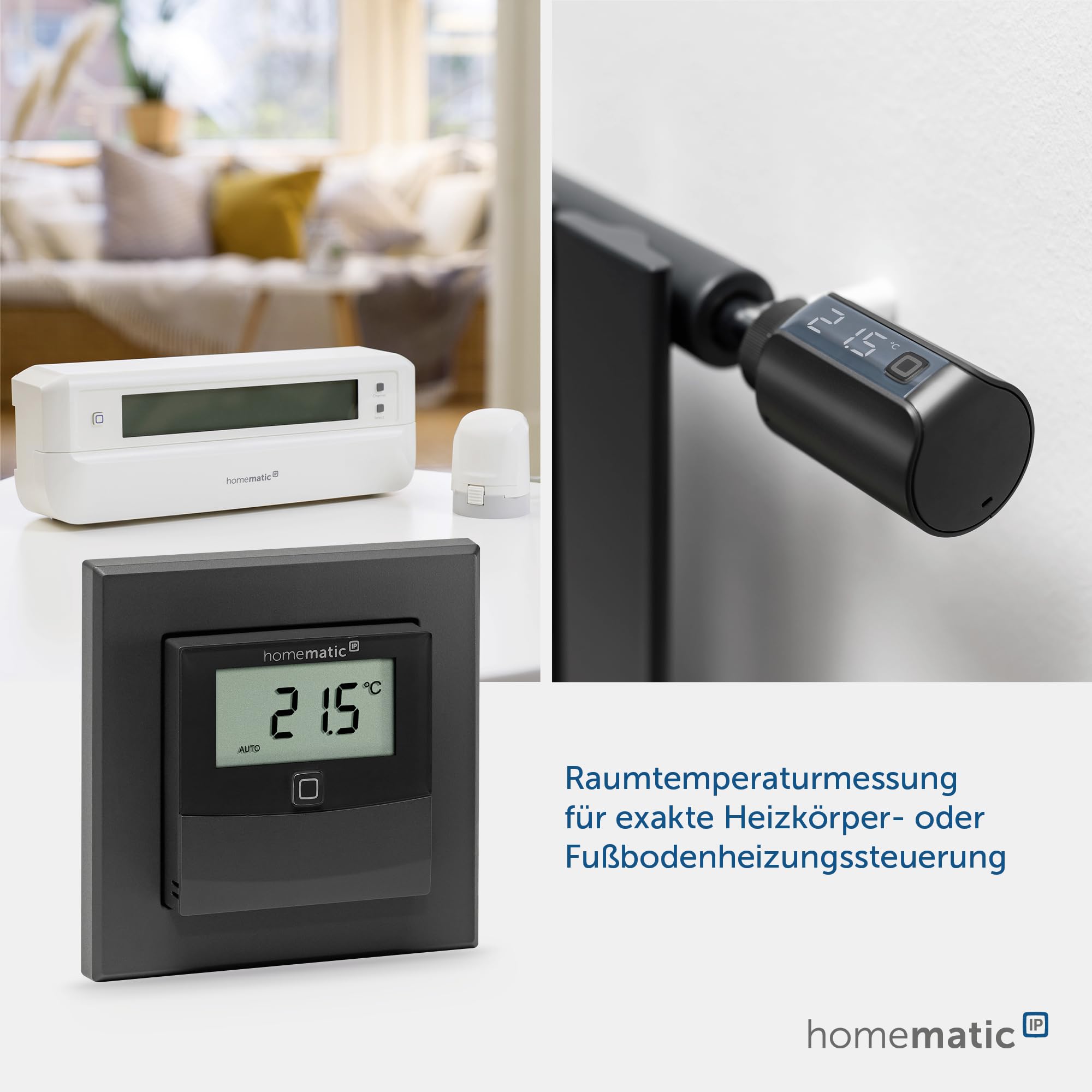 Homematic IP Smart Home Temperature and Humidity Sensor with Display - Indoor, Controls Radiator/Underfloor Heating Via App, Alexa, Google Assistant, Energy Saving, Anthracite, 160551A0