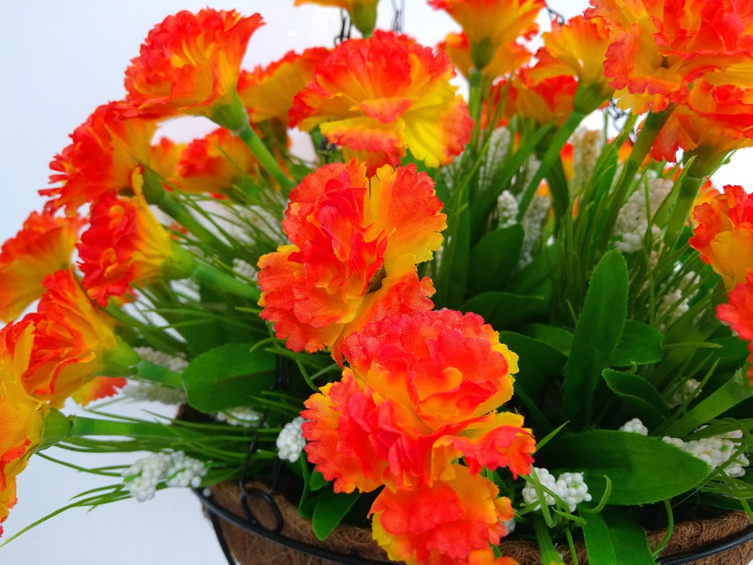 Home Office Courtyard Party Porch Garden Decoration Flower Chain Hanging Basket Silk Flowers Artificial Carnations (Medium Basket)