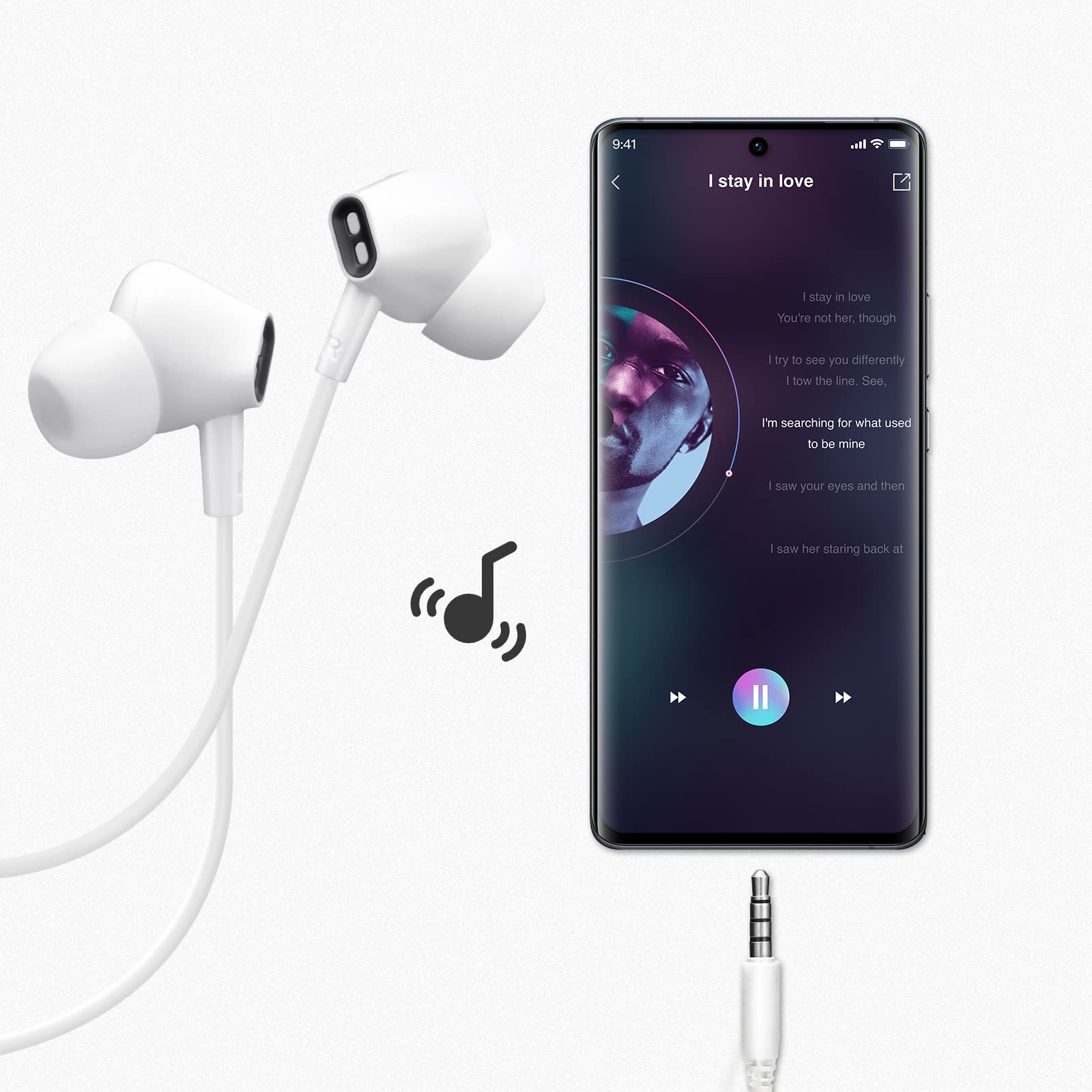 Aylaa AY8 przewodowe słuchawki douszne słuchawki douszne z pilotem mikrofonu. Gniazdo audio 3,5 mm - czarne (białe)