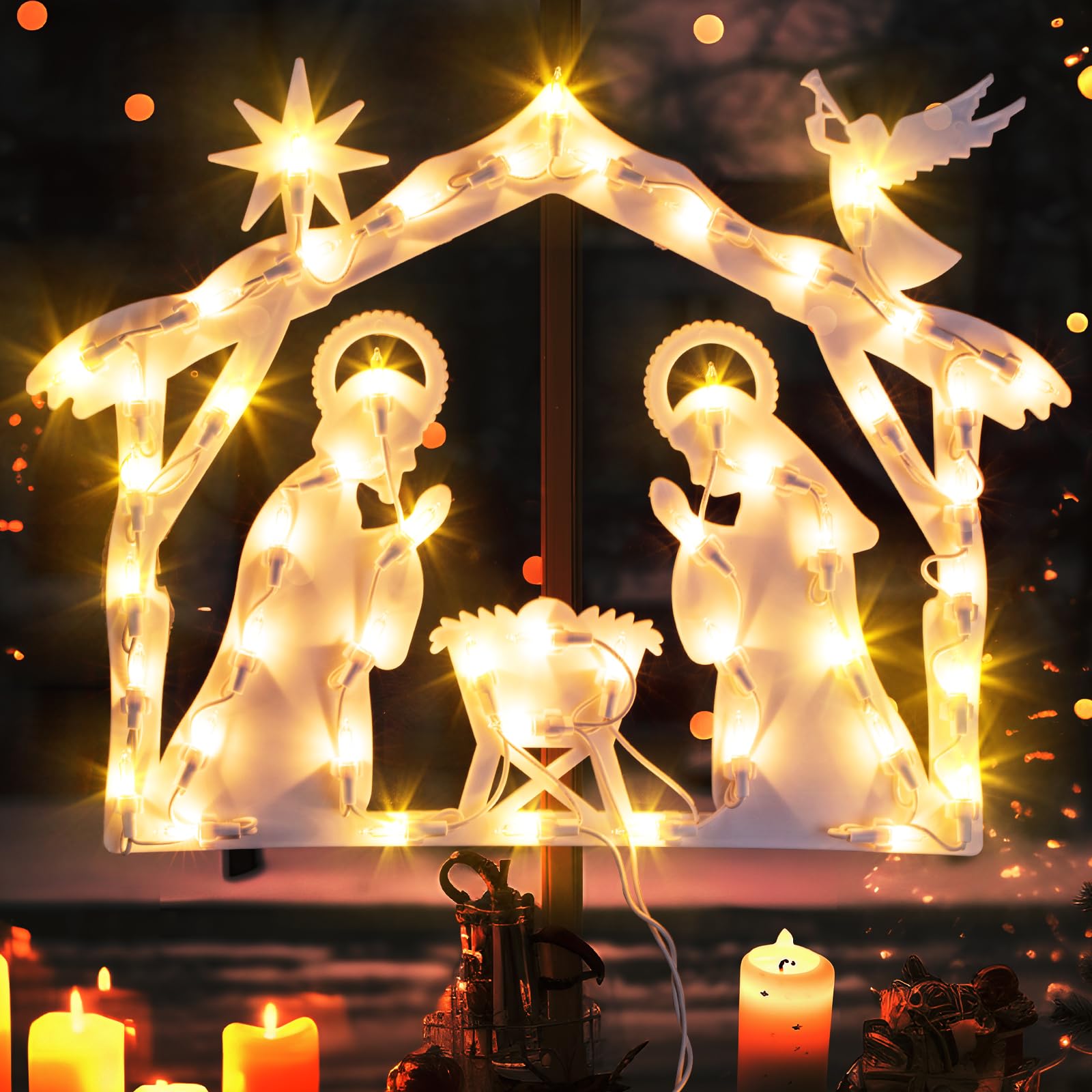 GlobaLink 50LEDS Luci Presepe Natalizio Decorativo, 8 modalità Impermeabili iP44 Funzione Memoria Decorazioni di Presepe Natalizio Completo per Interni Esterni Finestra Casa