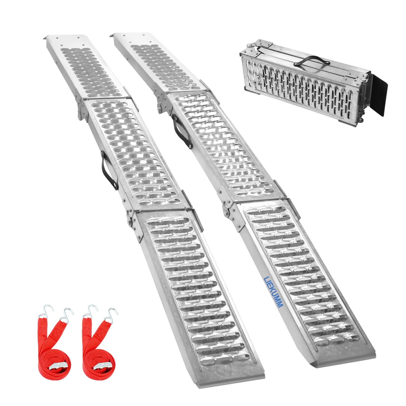 LIEKUMM 2PCS Tri-Fold Motorbike Ramp, 194 cm Motorcycle Ramps for Pickup Trucks, 440 kg Capacity Steel Heavy Duty Car Ramps, Van Ramp for E-bikes, Motocycles, Trolleys, Garden Tractors, ATVs, UTVs